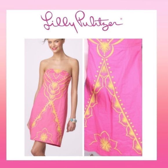 Lilly Pulitzer Bowen Pink/Yellow Bee Strapless Dress Size 0